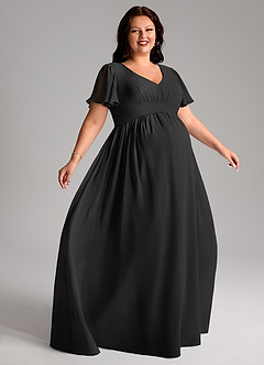 Azazie Verna Robes de demoiselle d'honneur de maternité Robe Trapèze Col V froncé Longueur ras du sol Mousseline de soie image9