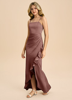 Azazie Buzzy Junior Robe Fourreau en Satin extensible Plissée Expresso image7