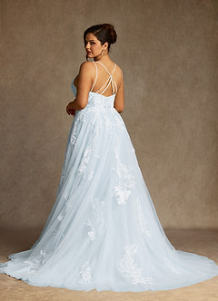 Azazie Lorenza Wedding Dresses Misty Blue A-Line V-Neck Sequins Tulle Dress image11