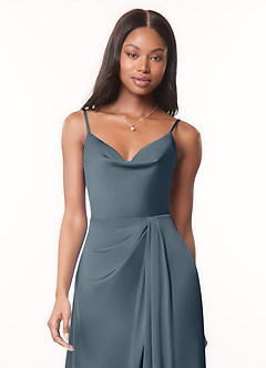 Azazie Brielle Bridesmaid Dresses Twilight A-Line Cowl Spaghetti Straps Stretch Satin Dress image4