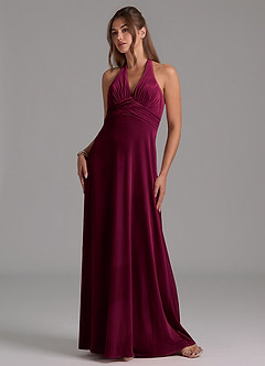 Azazie Tessie Bridesmaid Dresses Cabernet A-Line Pleated Velvet Dress image6