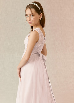 Azazie Georgette Junior Rose Petal A-Line Lace Tulle Dress image6