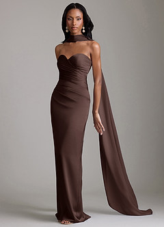 Azazie Sonora Brudtärnklänningar Klä av Tubklänning i Stretch Satin Axelbandslös Ganache image10