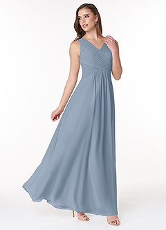 Azazie Flora Bridesmaid Dresses Dusty Blue A-Line Pleated Chiffon Dress image4