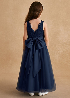 Azazie Cinna Flower Girl Dresses Dark Navy A-Line Lace Tulle Dress image2