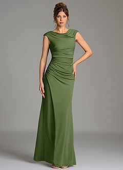 Azazie Chantal Bridesmaid Dresses Olive Mermaid Pleated Premium Stretch Jersey Dress image5