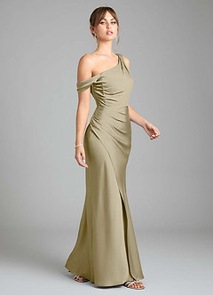Azazie Madelyn Bridesmaid Dresses Moss Green Mermaid One Shoulder Stretch Satin Convertible Dress image5