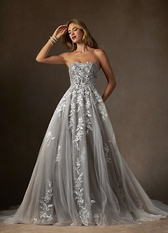 Azazie Keri Robes de mariée Robe Princesse en Dentelle Sans bretelles Blanc Diamant Cacao image1