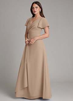 Azazie Kaya Robes de demoiselle d'honneur Robe Trapèze en Mousseline de soie Plissé Taupe image7