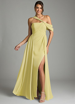 Azazie Kassandra Bridesmaid Dresses Lemon Sorbet A-Line Off the Shoulder Chiffon Dress image1