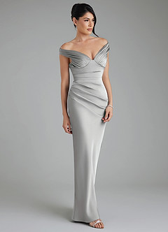 Azazie Stella Bridesmaid Dresses Silver Sheath Corset Stretch Satin Convertible Dress image5
