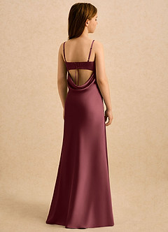 Azazie Mirabella Girls Formal Flower Girl Dresses Merlot Sheath Sweetheart Neckline Stretch Satin Dress image1