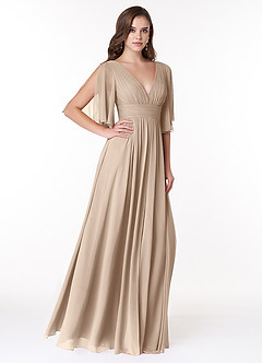 Azazie Temeka Robes de demoiselle d'honneur Robe Trapèze en Mousseline de soie Rayé Taupe image8