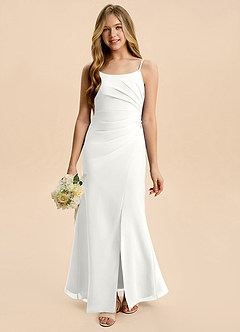 Azazie Amelia Junior White Mermaid Pleated Chiffon Dress image5