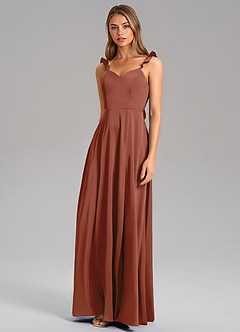 Azazie Everett Vestidos de damas de honor Vestido de Castaño de Satén Elástico de Corte en A image4