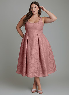 Azazie Amalie Robes de demoiselle d'honneur Robe Trapèze en Blumen-Burnout Plissé Rose Poussiéreuse image9
