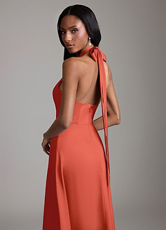 Azazie Tracie Bridesmaid Dresses Rust A-Line Side Slit Stretch Satin Dress image6