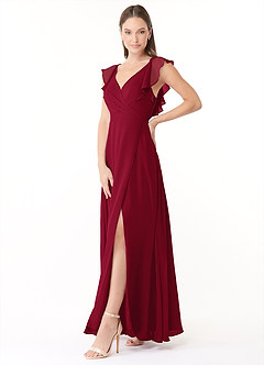 Azazie Yoko Bridesmaid Dresses Burgundy A-Line Ruched Chiffon Dress image3