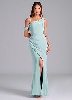 Azazie Madelyn Jurken voor bruidsmeisjes Converteerbaar Jurk van Chiffon met Zeemeermin One-Shoulder De Nevel image3