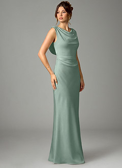 Azazie Kieryn Bridesmaid Dresses Agave Mermaid Pleated Stretch Satin Dress image3