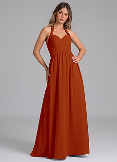 Azazie Darlyn Bridesmaid Dresses Paprika A-Line Pleated Chiffon Dress image3