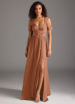 Azazie Lianne Bridesmaid Dresses Bronzer A-Line Off the Shoulder Stretch Satin Dress image8
