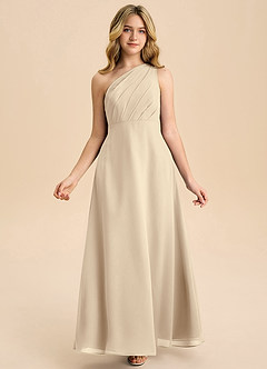 Azazie Phaedra Junior Robe Trapèze en Mousseline de soie Plissée Champagne image7