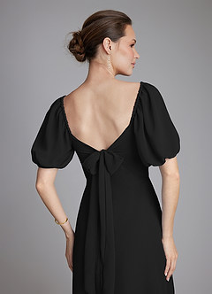 Azazie Fatima Bridesmaid Dresses Black A-Line with Pockets Chiffon Dress image2