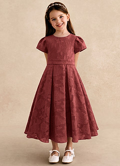 Azazie Princes Blumenmädchenkleider A-Linie Plissee Blumen-Burnout Kleid Terrakotta image4