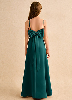Azazie Joella Junior Formal Flower Girl Dresses Peacock A-Line Pleated Matte Satin Dress image4