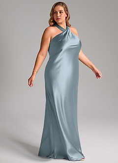 Azazie Doretta Vestidos de damas de honor Vestido de Azul Polvoriento de Satén Metálico de Corte Sirena con Lazo image10