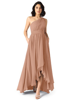 Azazie Mathilda Bridesmaid Dresses Champagne Rose A-Line One Shoulder Chiffon Dress image1