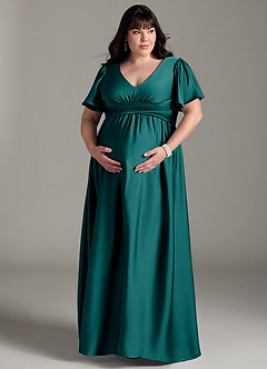 Azazie Verna Robes de demoiselle d'honneur de maternité Robe Trapèze Rayé Longueur ras du sol Satin extensible image13