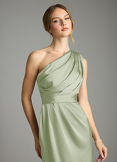 Azazie Emorie Bridesmaid Dresses Dusty Sage Sheath One Shoulder Stretch Satin Dress image2