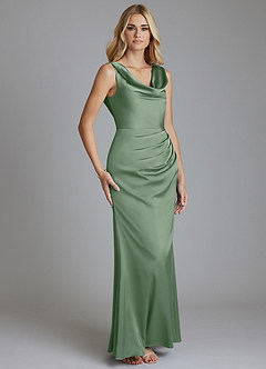 Azazie Tallie Bridesmaid Dresses Matcha Mermaid Pleated Stretch Satin Dress image7