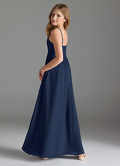 Azazie Alia Junior Vestido de Azul Marino Oscuro de Gasa de Corte en A con Plisado image5