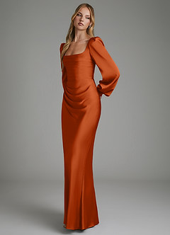 Azazie Brianna Bridesmaid Dresses Burnt Orange Mermaid Corset Stretch Satin Dress image6