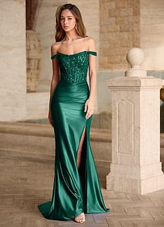 Valeria Green Velvet Sequins Corset Satin Prom Dress image10