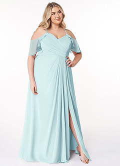 Azazie Dakota Robes de demoiselle d'honneur Robe Trapèze en Mousseline de soie Col V plissé Verre De Mer image14