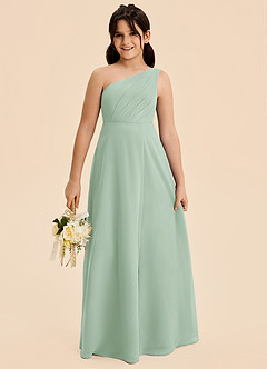 Azazie Phaedra Junior Agave A-Line Pleated Chiffon Dress image1