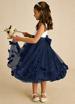 Azazie Sprout Flower Girl Dresses Dark Navy A-Line Bow Tulle Dress image4