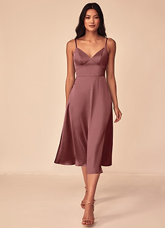Azazie Dottie Bridesmaid Dresses Amethyst A-Line Stretch Satin Dress image1