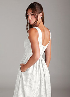 Azazie Alissa Bridesmaid Dresses White A-Line with Pockets Floral Burnout Dress image2