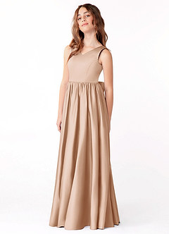 Azazie Hathaway Junior English Rose A-Line Bow Stretch Satin Dress image4