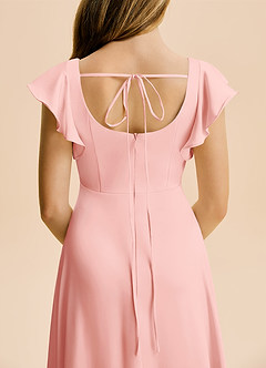 Azazie Bondi Junior Powder Pink A-Line Side Slit Stretch Satin Dress image6