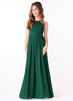 Azazie Jaylah Junior Emerald A-Line Ruched Chiffon Dress image2