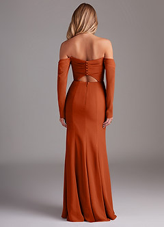 Azazie Hallie Robes de demoiselle d'honneur Robe Sirène en Mousseline de soie Manche longue Orange Brûlée image8