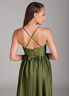 Azazie Llana Maternity Bridesmaid Dresses A-Line Stretch Satin Floor-Length Dress with Pockets image4