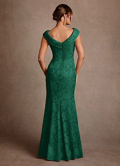 Azazie Aberdeen Mother of the Bride Dresses Emerald Sheath Pleated Floral Burnout Dress image2