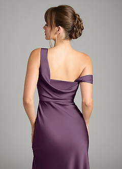 Azazie Madelyn Bridesmaid Dresses Plum Mermaid One Shoulder Stretch Satin Convertible Dress image7